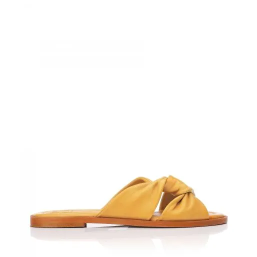Omara Yellow Leather Women Moda In Pelle Flat Sandals