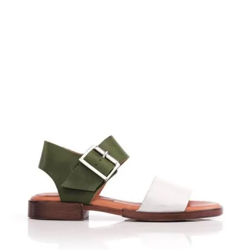 Opana WhiteGreen Leather Women Moda In Pelle Flat Sandals