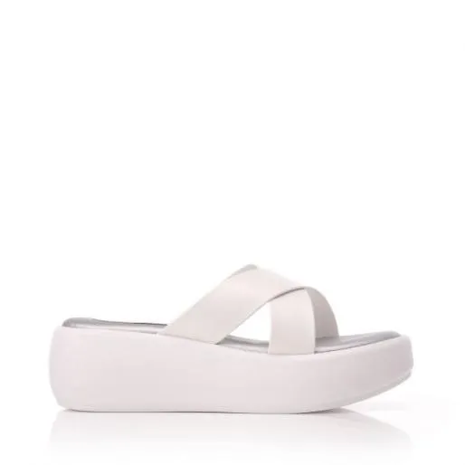 Oreo White Leather Women Moda In Pelle Slider Sandals