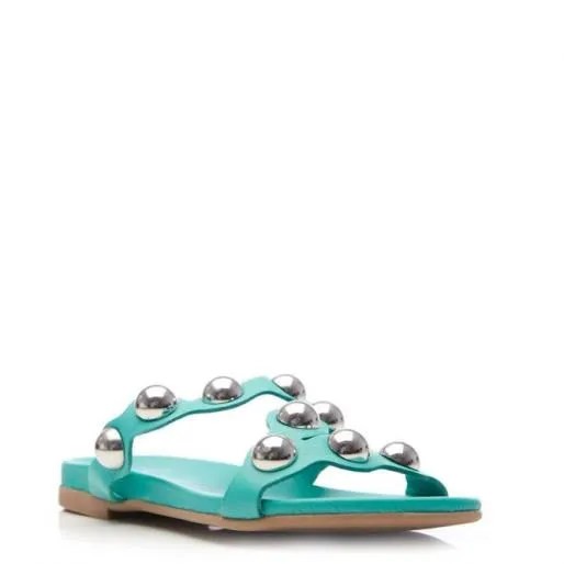 Oriel Green Leather Women Moda In Pelle Flat Sandals