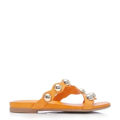 Oriel Orange Leather Women Moda In Pelle Flat Sandals