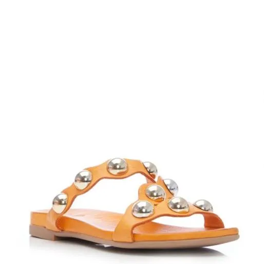 Oriel Orange Leather Women Moda In Pelle Flat Sandals