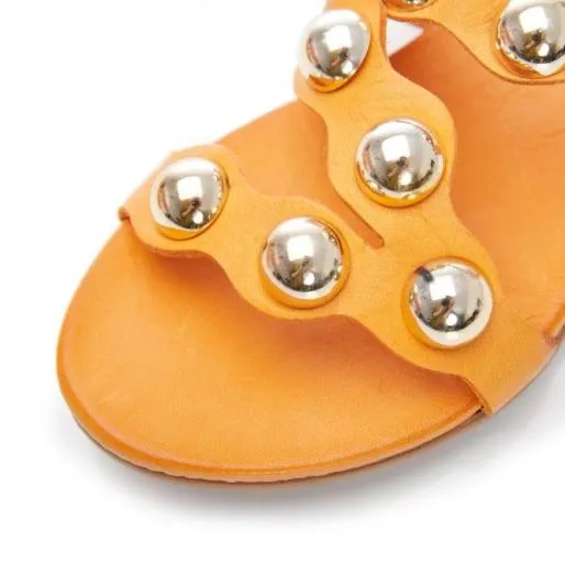 Oriel Orange Leather Women Moda In Pelle Flat Sandals