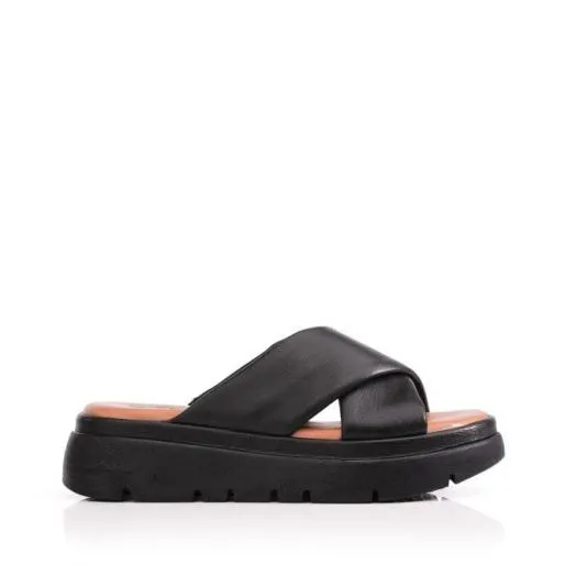 Orinnie Black Leather Women Moda In Pelle Slider Sandals