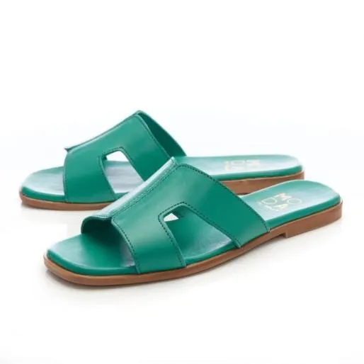 Orphia Green Leather Women Moda In Pelle Flat Sandals Orphia Green Leather Women Moda In Pelle Flat Sandals