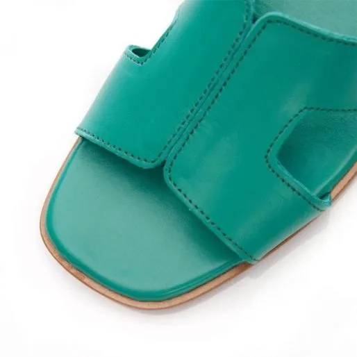 Orphia Green Leather Women Moda In Pelle Flat Sandals Orphia Green Leather Women Moda In Pelle Flat Sandals