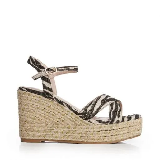 Paulina Zebra Textile Women Moda In Pelle Wedge Sandals