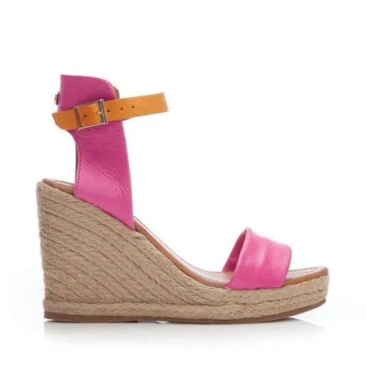 Peloma Fuschia Leather Women Moda In Pelle Wedge Sandals