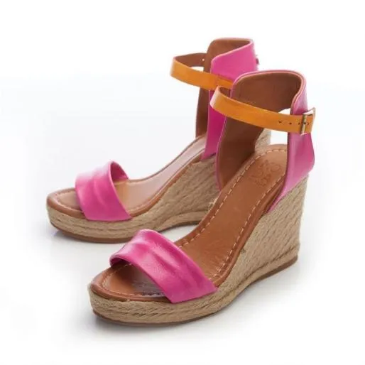 Peloma Fuschia Leather Women Moda In Pelle Wedge Sandals Peloma Fuschia Leather Women Moda In Pelle Wedge Sandals