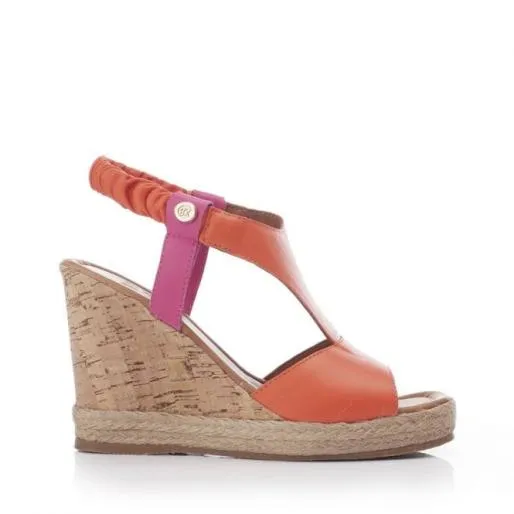 Petriya Orange Leather Women Moda In Pelle Wedge Sandals