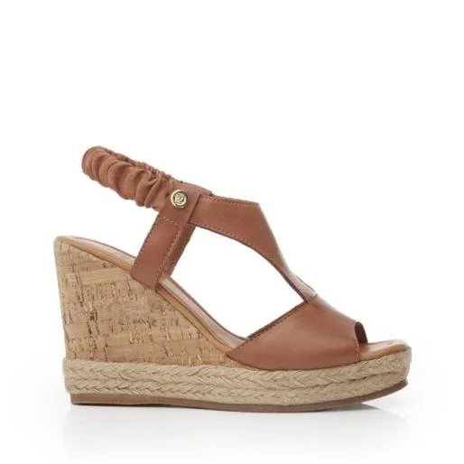 Petriya Tan Leather Women Moda In Pelle Wedge Sandals