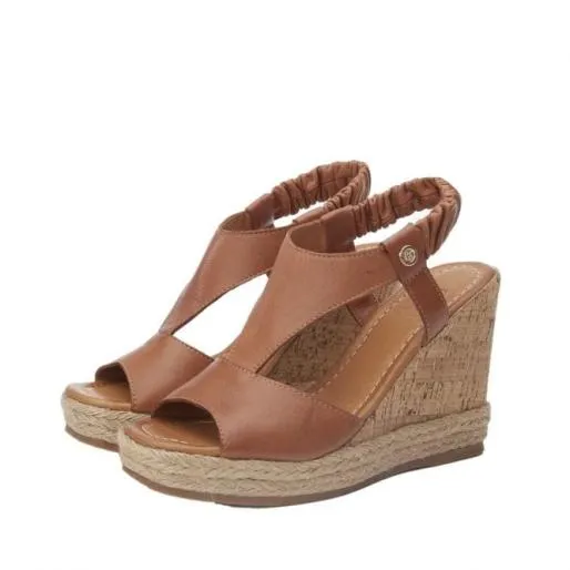 Petriya Tan Leather Women Moda In Pelle Wedge Sandals Petriya Tan Leather Women Moda In Pelle Wedge Sandals