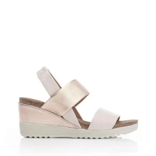 Piatini NudeRose Gold Leather Women Moda In Pelle Wedge Sandals