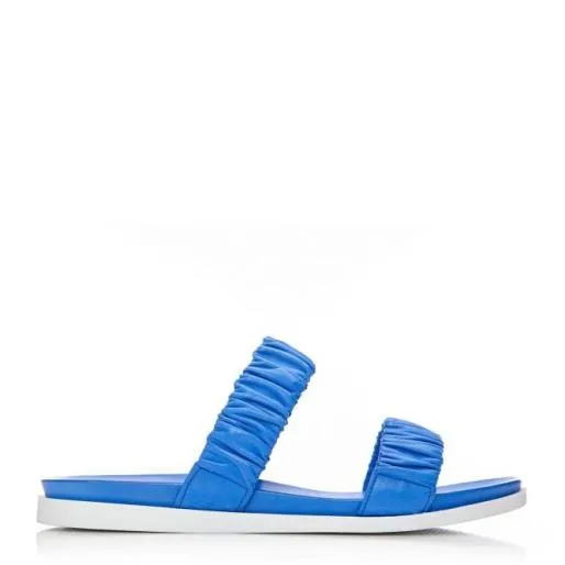 Pirensi Cobalt Blue Leather Women Moda In Pelle Flat Sandals