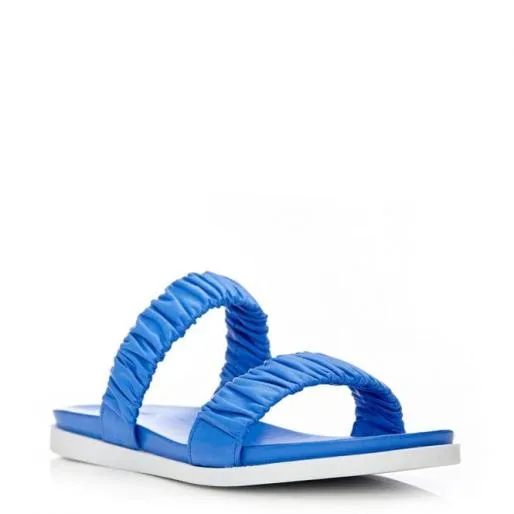 Pirensi Cobalt Blue Leather Women Moda In Pelle Flat Sandals