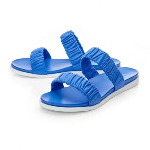 Pirensi Cobalt Blue Leather Women Moda In Pelle Flat Sandals