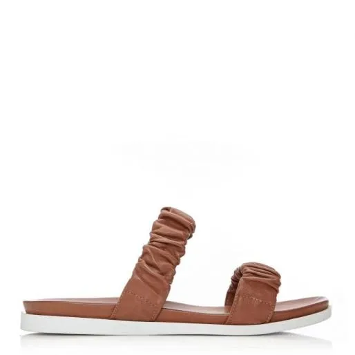 Pirensi Tan Leather Women Moda In Pelle Flat Sandals