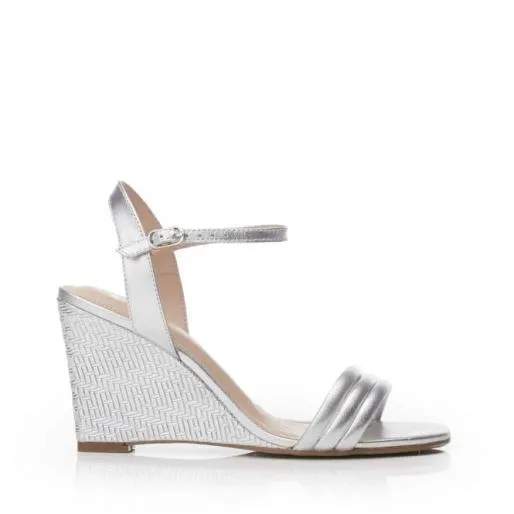 Poetry Silver Leather Women Moda In Pelle Wedge Sandals