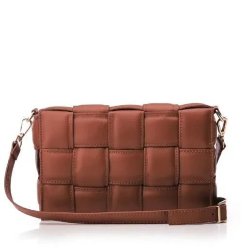 Pouffe Bag Tan Leather Women Moda In Pelle Shoulder Bags