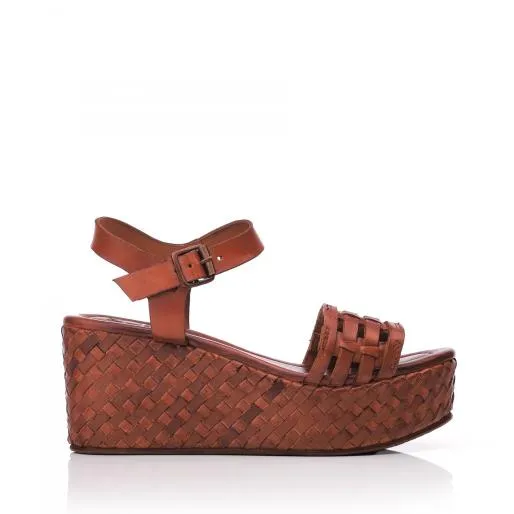 Prinnie Tan Leather Women Moda In Pelle Wedge Sandals