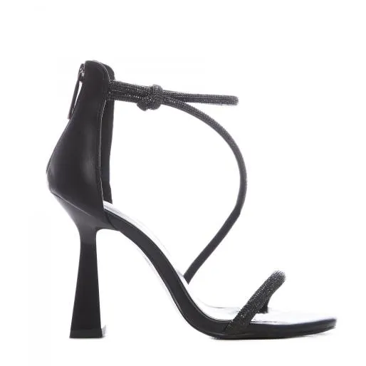 Rihanna Black Porvair Women Moda In Pelle Heeled Sandals