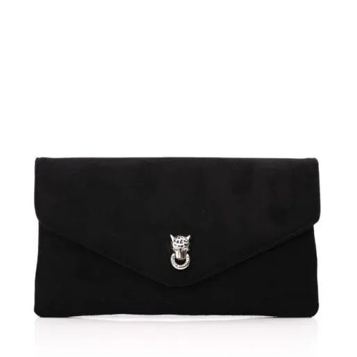Rochelle Clutch Black Alcantara Women Moda In Pelle Shoulder Bags