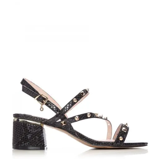 Roselle Black Snake Print Women Moda In Pelle Heeled Sandals