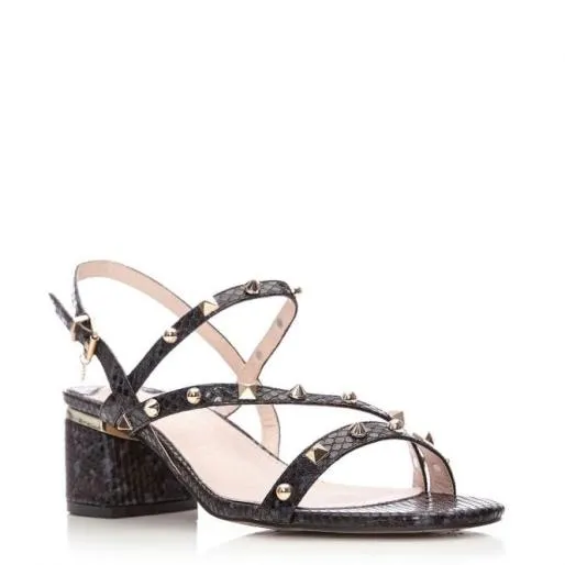 Roselle Black Snake Print Women Moda In Pelle Heeled Sandals
