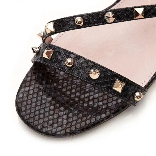 Roselle Black Snake Print Women Moda In Pelle Heeled Sandals