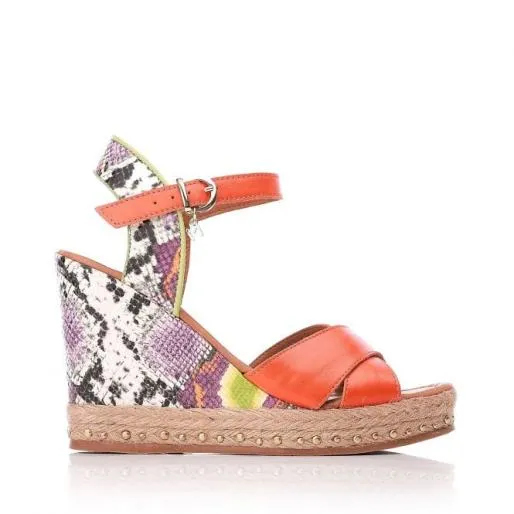 Rosette Orange Leather Women Moda In Pelle Wedge Sandals