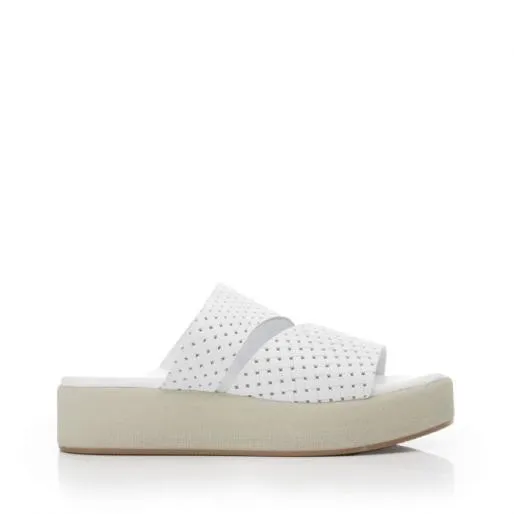 Rozila White Leather Women Moda In Pelle Slider Sandals