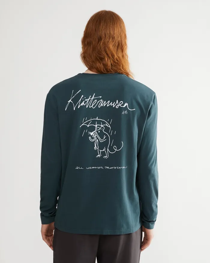 Runa Rain Mouse Organic Cotton Long Sleeve Tee Grey Melange Men Klttermusen TShirts