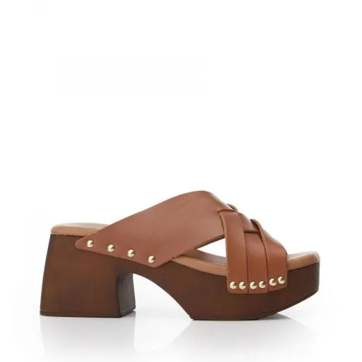 Saffron Tan Leather Women Moda In Pelle Mule Sandals
