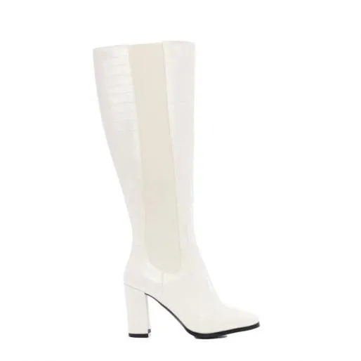Sammantha Cream Patent Mocc Croc Women Moda In Pelle Knee High Boots