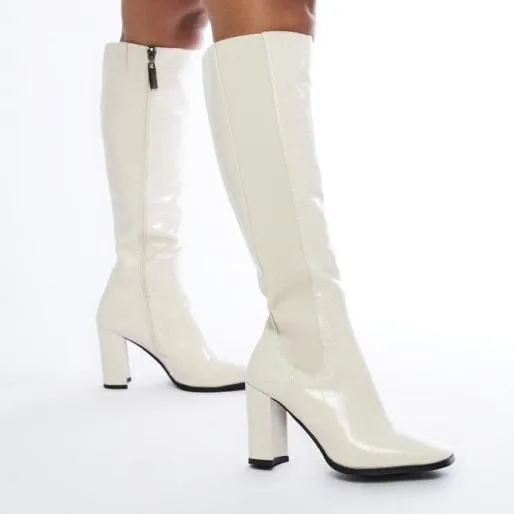 Sammantha Cream Patent Mocc Croc Women Moda In Pelle Knee High Boots Sammantha Cream Patent Mocc Croc Women Moda In Pelle Knee High Boots
