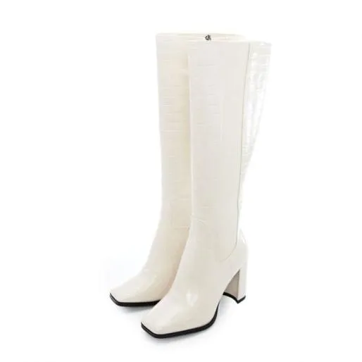 Sammantha Cream Patent Mocc Croc Women Moda In Pelle Knee High Boots Sammantha Cream Patent Mocc Croc Women Moda In Pelle Knee High Boots