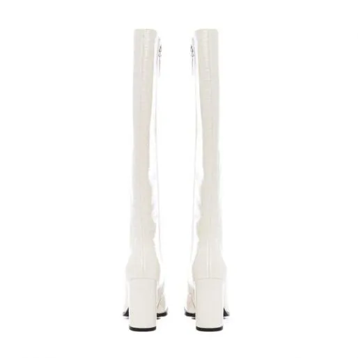 Sammantha Cream Patent Mocc Croc Women Moda In Pelle Knee High Boots Sammantha Cream Patent Mocc Croc Women Moda In Pelle Knee High Boots