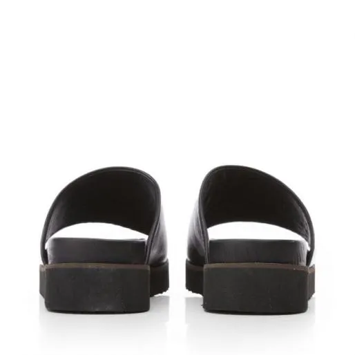 Sandy Black Leather Women Moda In Pelle Slider Sandals Sandy Black Leather Women Moda In Pelle Slider Sandals