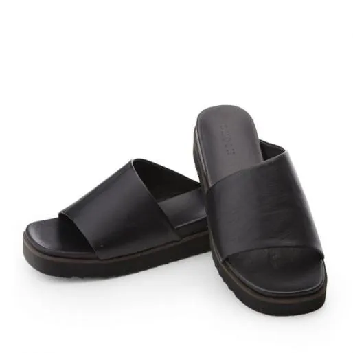 Sandy Black Leather Women Moda In Pelle Slider Sandals Sandy Black Leather Women Moda In Pelle Slider Sandals