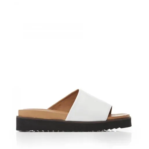 Sandy White Leather Women Moda In Pelle Slider Sandals