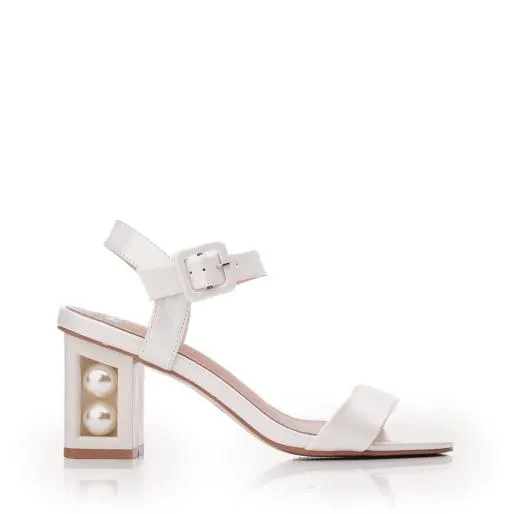 Sandypearl Ivory Porvair Women Moda In Pelle Heeled Sandals
