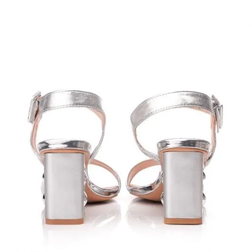 Sandypearl Silver Metallic Women Moda In Pelle Heeled Sandals Sandypearl Silver Metallic Women Moda In Pelle Heeled Sandals