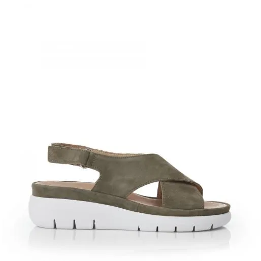 Sarita Khaki Suede Women Moda In Pelle Wedge Sandals