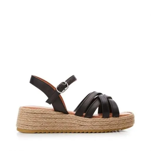 Sh Abrielle Black Leather Women Moda In Pelle Wedge Sandals
