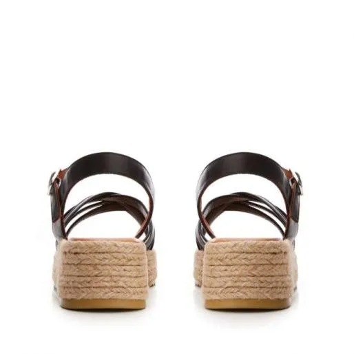 Sh Abrielle Black Leather Women Moda In Pelle Wedge Sandals