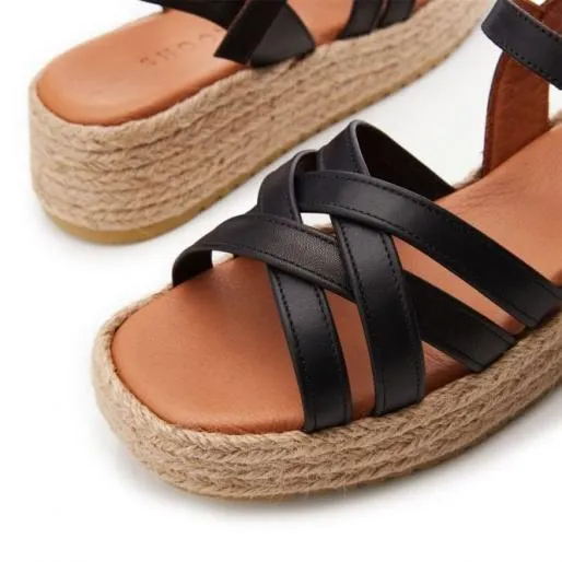 Sh Abrielle Black Leather Women Moda In Pelle Wedge Sandals