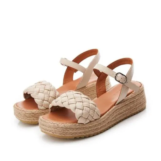 Sh Adrienne Off White Leather Women Moda In Pelle Wedge Sandals Sh Adrienne Off White Leather Women Moda In Pelle Wedge Sandals