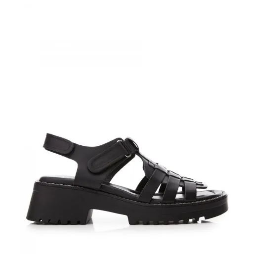 Sh Athena Black Leather Women Moda In Pelle Wedge Sandals