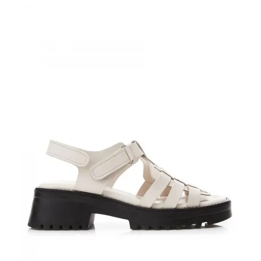 Sh Athena Cream Leather Women Moda In Pelle Wedge Sandals