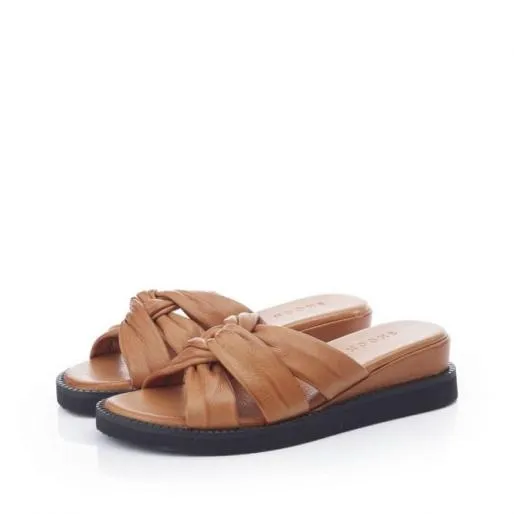 Sh Ikarus Tan Leather Women Moda In Pelle Slider Sandals